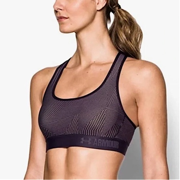 ❤️ 🆕 Under Armour Black Sport Bra red / navy pattern For Women size XS - Picture 3 of 4